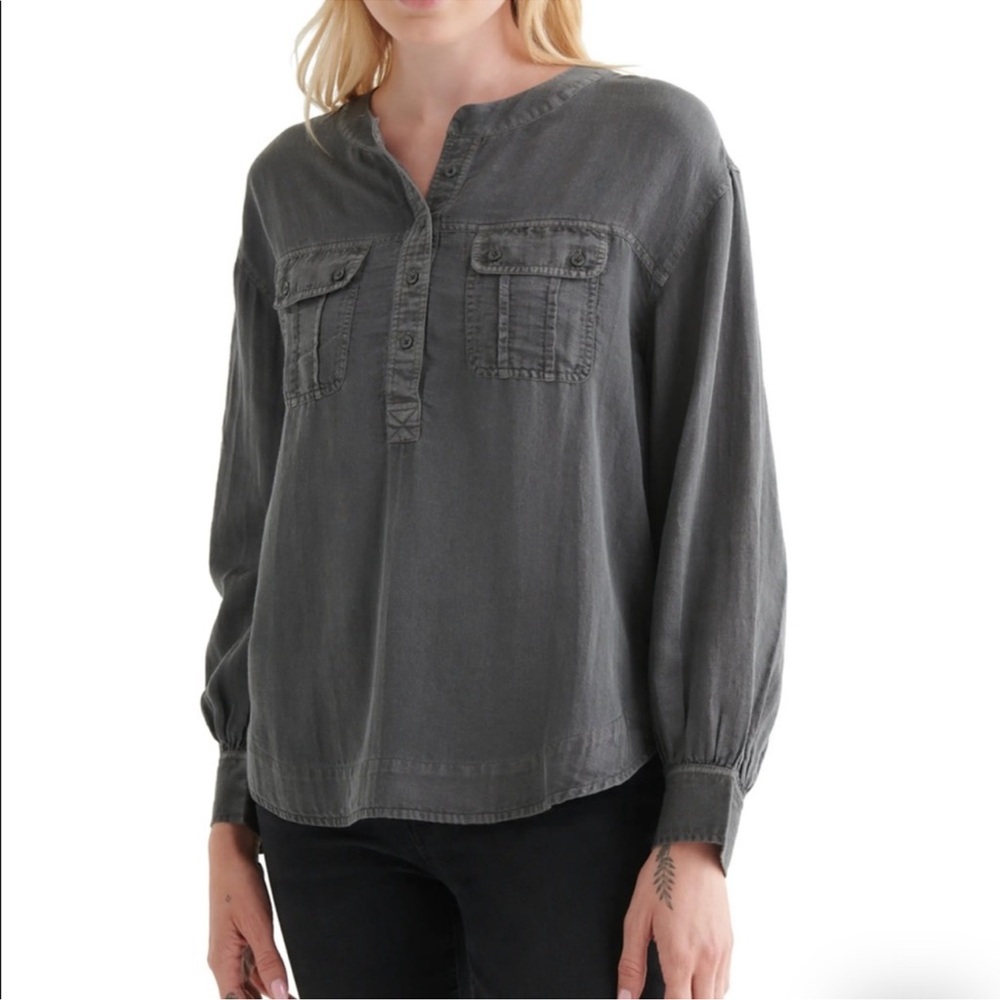 Lucky Brand Women’s Utility Pocket Button Up Shirt Gray Size Large